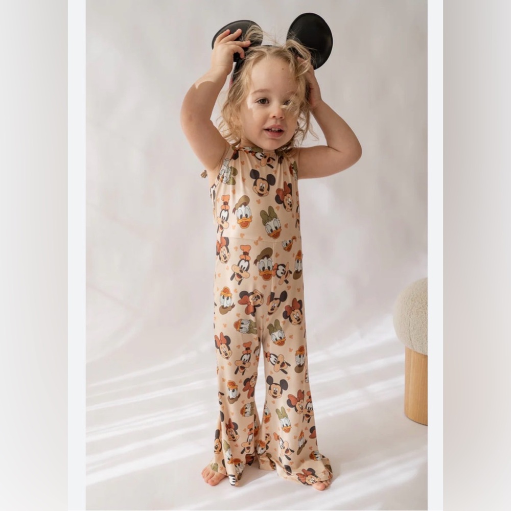 Kids Beige Disney Character Print One-Piece Romper
